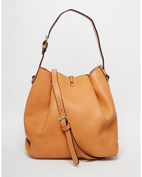Светло-коричневая кожаная сумка-мешок от Warehouse