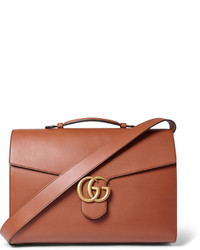 Светло-коричневая кожаная сумка почтальона от Gucci