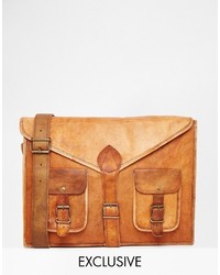 Светло-коричневая кожаная сумка почтальона от Reclaimed Vintage