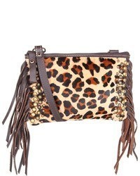 Светло-коричневая кожаная сумка с леопардовым принтом