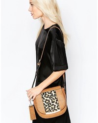 Женская светло-коричневая кожаная сумка с леопардовым принтом от Dune