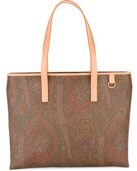 Женская светло-коричневая кожаная сумка с принтом от Etro