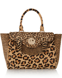 Светло-коричневая кожаная сумка-саквояж с леопардовым принтом от Hill & Friends
