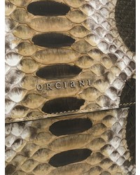 Светло-коричневая кожаная сумка-саквояж со змеиным рисунком от Orciani