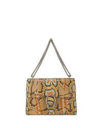 Светло-коричневая кожаная сумка-саквояж со змеиным рисунком от Gucci