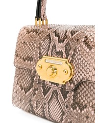 Светло-коричневая кожаная сумка-саквояж со змеиным рисунком от Dolce & Gabbana