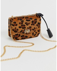 Светло-коричневая кожаная сумка через плечо с леопардовым принтом от Glamorous