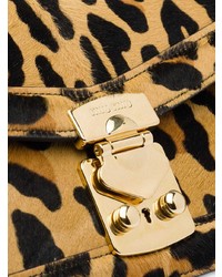 Светло-коричневая кожаная сумка через плечо с леопардовым принтом от Miu Miu