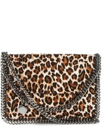Светло-коричневая кожаная сумка через плечо с леопардовым принтом от Stella McCartney