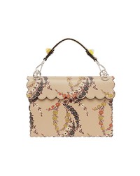 Светло-коричневая кожаная сумка через плечо с цветочным принтом от Fendi