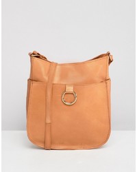 Светло-коричневая кожаная сумка через плечо от ASOS DESIGN