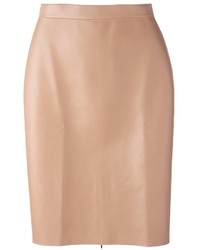 Светло-коричневая кожаная юбка-карандаш от MSGM