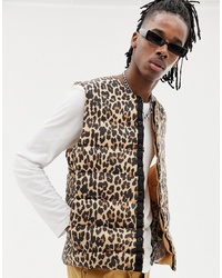 Мужская светло-коричневая куртка без рукавов с леопардовым принтом от ASOS DESIGN
