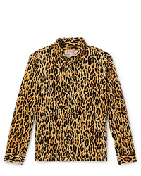 Мужская светло-коричневая куртка-рубашка с леопардовым принтом от Wacko Maria