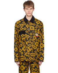 Светло-коричневая куртка-рубашка с цветочным принтом