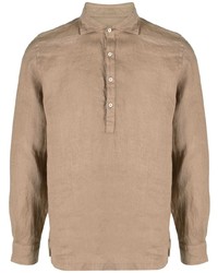 Мужская светло-коричневая льняная рубашка с длинным рукавом от Altea