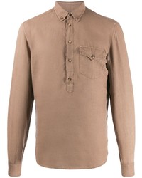 Мужская светло-коричневая льняная рубашка с длинным рукавом от Brunello Cucinelli