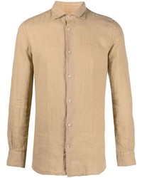 Мужская светло-коричневая льняная рубашка с длинным рукавом от Glanshirt