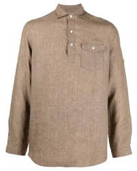 Мужская светло-коричневая льняная рубашка с длинным рукавом от Lardini