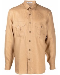 Мужская светло-коричневая льняная рубашка с длинным рукавом от Loro Piana