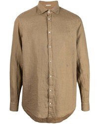 Мужская светло-коричневая льняная рубашка с длинным рукавом от Massimo Alba