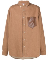 Мужская светло-коричневая льняная рубашка с длинным рукавом от Nanushka