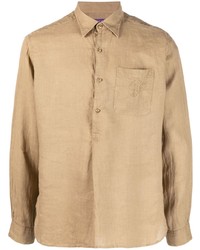 Мужская светло-коричневая льняная рубашка с длинным рукавом от Ralph Lauren Purple Label