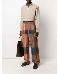 Мужская светло-коричневая льняная рубашка с длинным рукавом от Costumein