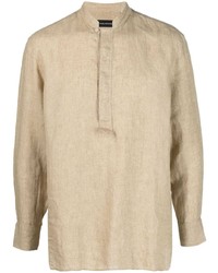 Мужская светло-коричневая льняная рубашка с длинным рукавом от Tagliatore