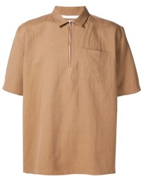 Светло-коричневая льняная рубашка с коротким рукавом
