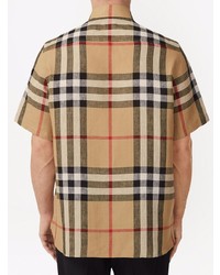 Мужская светло-коричневая льняная рубашка с коротким рукавом в шотландскую клетку от Burberry