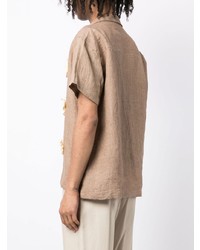 Мужская светло-коричневая льняная рубашка с коротким рукавом с цветочным принтом от HARAGO