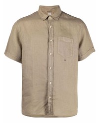 Мужская светло-коричневая льняная рубашка с коротким рукавом от C.P. Company