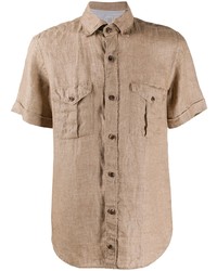 Мужская светло-коричневая льняная рубашка с коротким рукавом от Eleventy