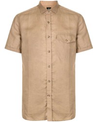 Мужская светло-коричневая льняная рубашка с коротким рукавом от Kent & Curwen