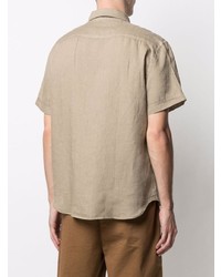 Мужская светло-коричневая льняная рубашка с коротким рукавом от C.P. Company