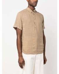 Мужская светло-коричневая льняная рубашка с коротким рукавом от Barena