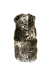 Женская светло-коричневая меховая безрукавка с леопардовым принтом от Stella McCartney