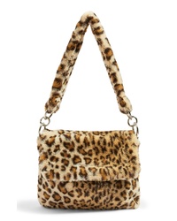 Светло-коричневая меховая большая сумка с леопардовым принтом
