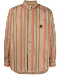 Мужская светло-коричневая рубашка с длинным рукавом в вертикальную полоску от Carhartt WIP