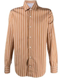 Мужская светло-коричневая рубашка с длинным рукавом в вертикальную полоску от Eleventy