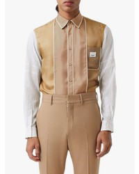 Мужская светло-коричневая рубашка с длинным рукавом в вертикальную полоску от Burberry