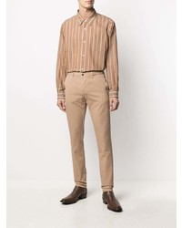 Мужская светло-коричневая рубашка с длинным рукавом в вертикальную полоску от Ami Paris