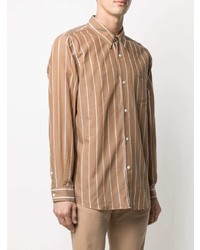 Мужская светло-коричневая рубашка с длинным рукавом в вертикальную полоску от Ami Paris