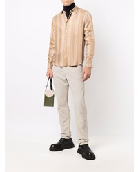 Мужская светло-коричневая рубашка с длинным рукавом в вертикальную полоску от Sandro Paris
