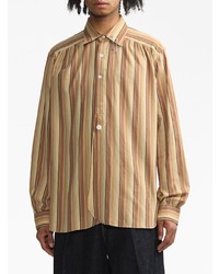 Мужская светло-коричневая рубашка с длинным рукавом в вертикальную полоску от Needles