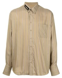 Мужская светло-коричневая рубашка с длинным рукавом в вертикальную полоску от We11done
