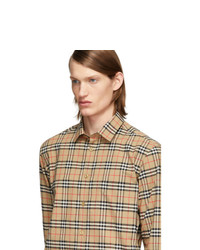 Мужская светло-коричневая рубашка с длинным рукавом в клетку от Burberry