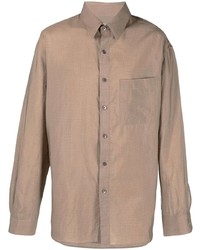 Мужская светло-коричневая рубашка с длинным рукавом в клетку от Lemaire