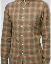 Мужская светло-коричневая рубашка с длинным рукавом в клетку от Asos